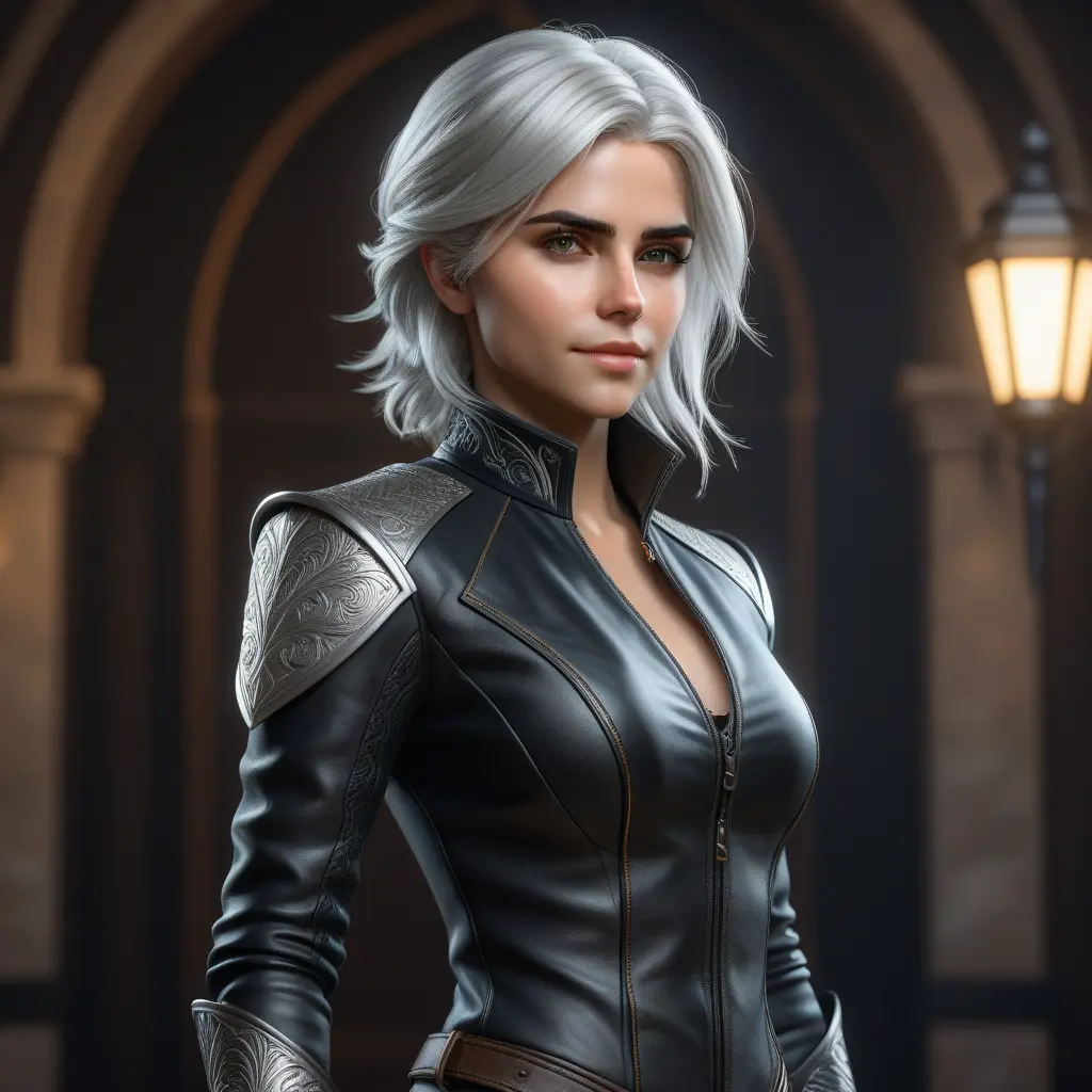 Alluring matte full body portrait of a beautiful Ciri wearing a black leather suit, 8k, Highly Detailed, Intricate, Realistic, Sharp Focus, Volumetric Lighting, Fantasy, Elegant by Stanley Artgerm Lau, WLOP