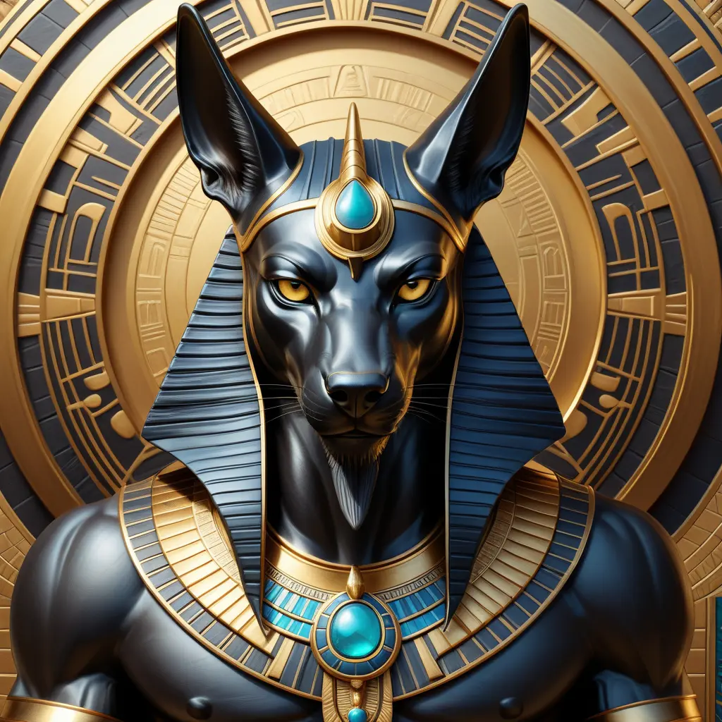 close up fierce looking egyptian god Anubis, 4k, Highly Detailed, Hyper Detailed, Powerful, Artstation, Vintage Illustration, Digital Painting, Sharp Focus, Smooth, Concept Art by Stanley Artgerm Lau, Alphonse Mucha, Greg Rutkowski