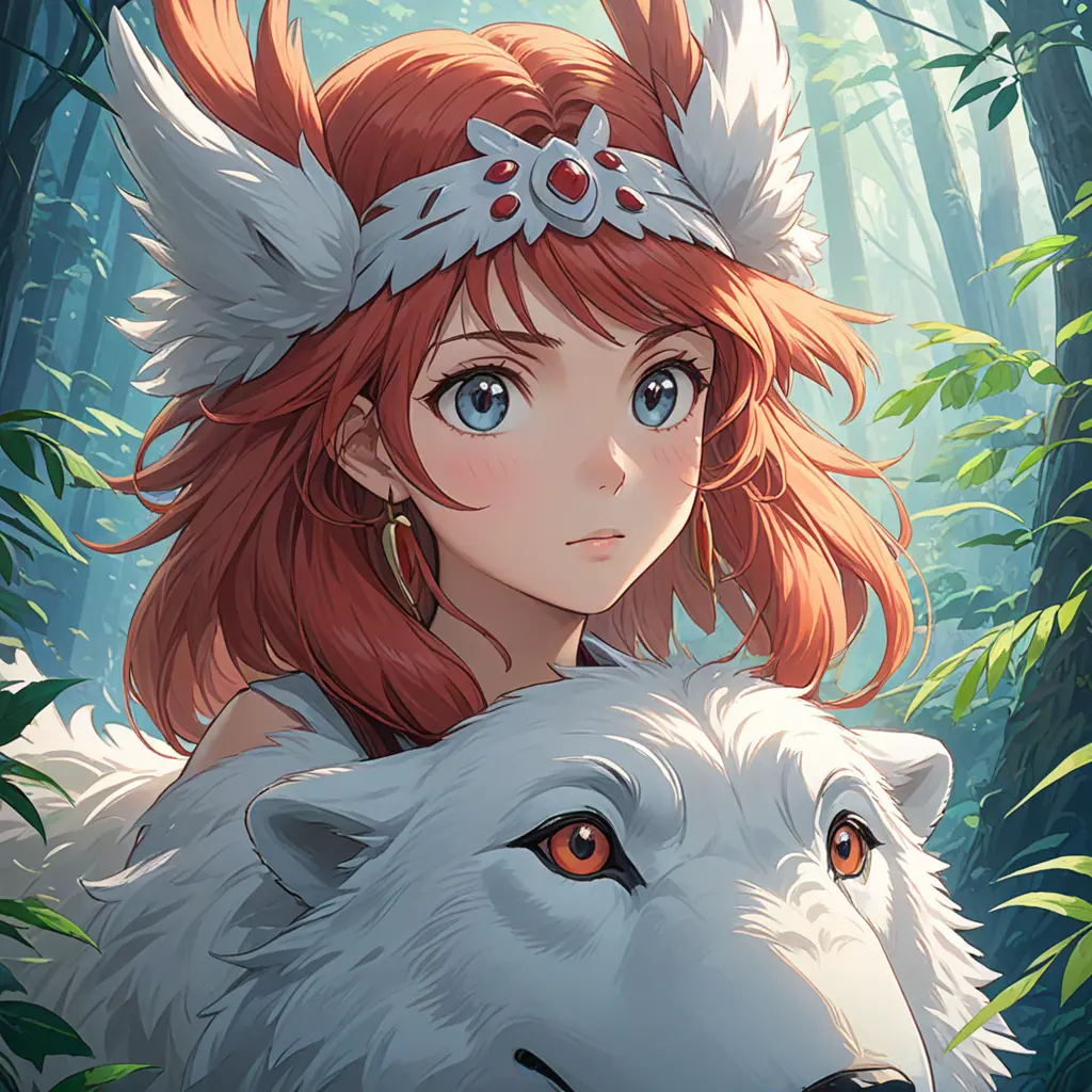 portrait of princess mononoke, 4k, 4k resolution, 8k, Hyper Detailed, Anime by Stanley Artgerm Lau