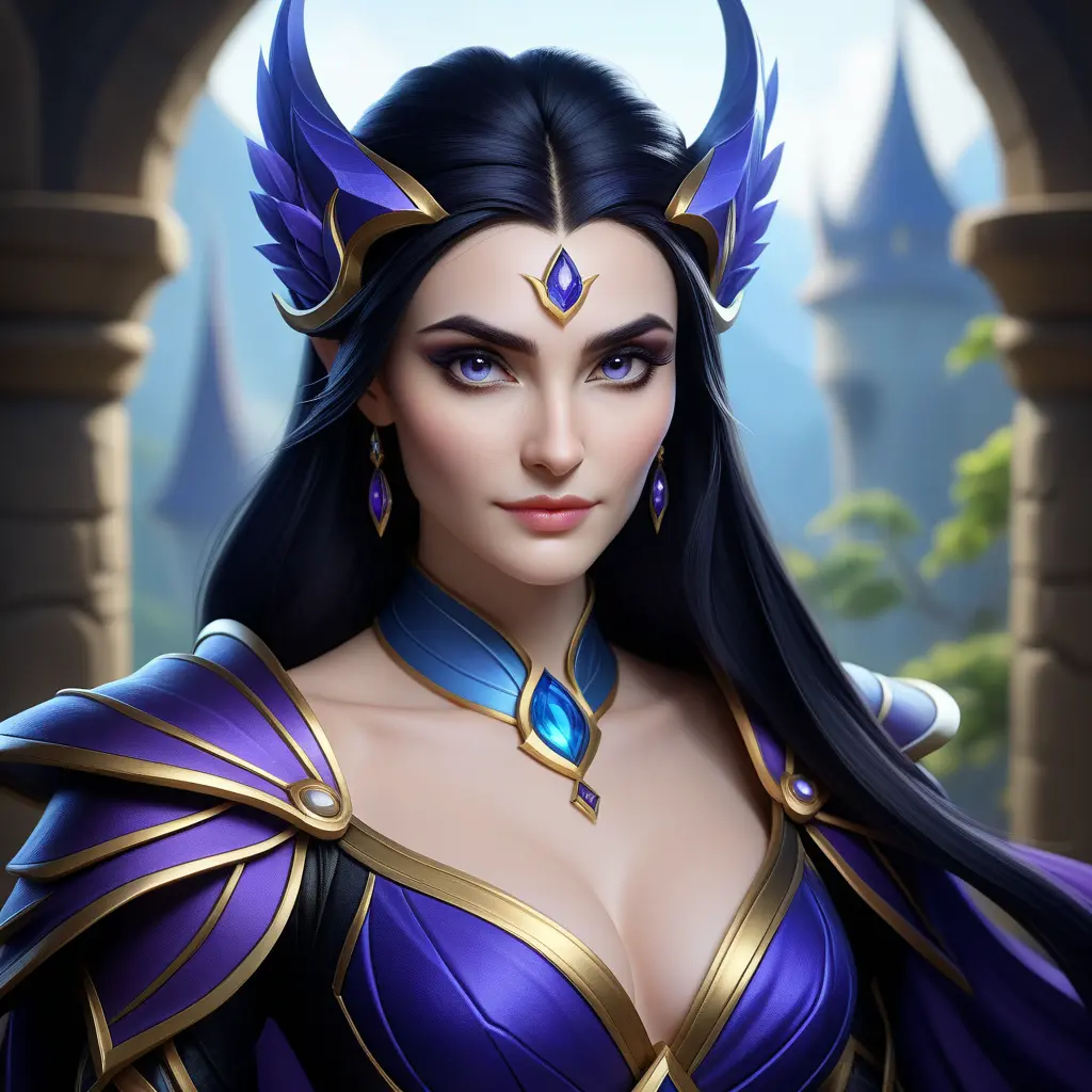 Alluring matte portrait of a beautiful Morgana from League of Legends in the style of Stefan Kostic, 8k, High Definition, Highly Detailed, Intricate, Half Body, Realistic, Sharp Focus, Fantasy, Elegant