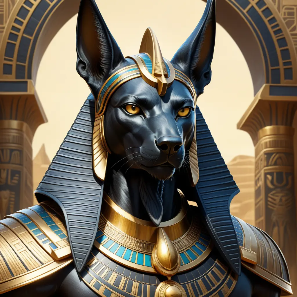 close up fierce looking egyptian god Anubis, 4k, Highly Detailed, Hyper Detailed, Powerful, Artstation, Vintage Illustration, Digital Painting, Sharp Focus, Smooth, Concept Art by Stanley Artgerm Lau, Alphonse Mucha, Greg Rutkowski