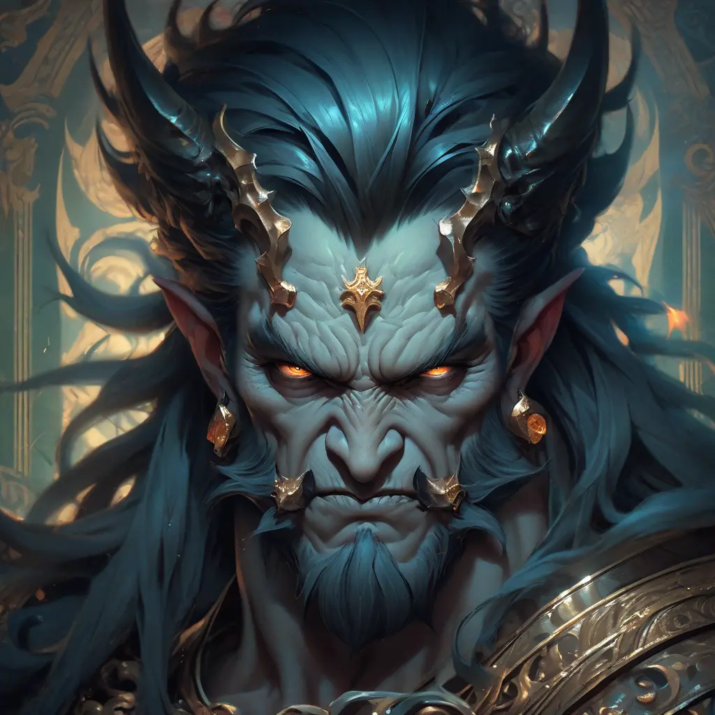 Matte portrait of a fierce Hades, god of the underworld, 4k, Highly Detailed, Hyper Detailed, Powerful, Artstation, Vintage Illustration, Digital Painting, Sharp Focus, Smooth, Concept Art by Stanley Artgerm Lau, Alphonse Mucha, Greg Rutkowski