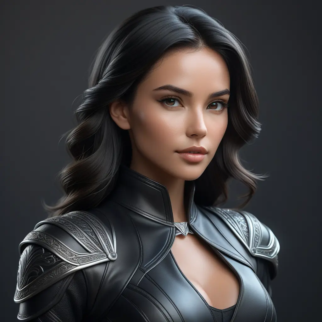 Alluring matte half body portrait of a beautiful Vex wearing tight black leather, 8k, Highly Detailed, Intricate, Realistic, Sharp Focus, Volumetric Lighting, Fantasy, Elegant by Stanley Artgerm Lau, WLOP