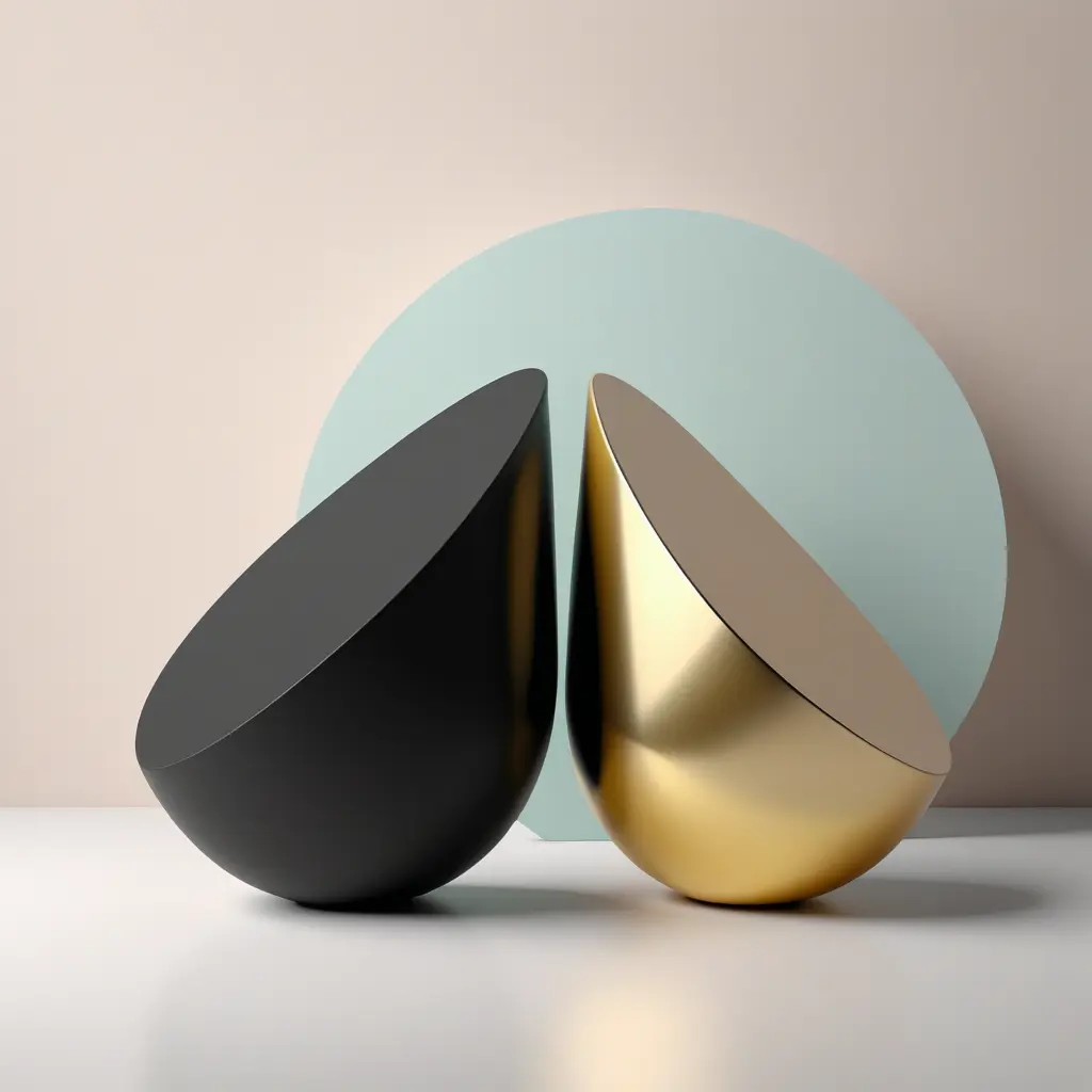 Muted tones of pastel black and gold, evoking a sense of calmness, endless muse, Minimalism, Digital Art, 3D art, Elegant