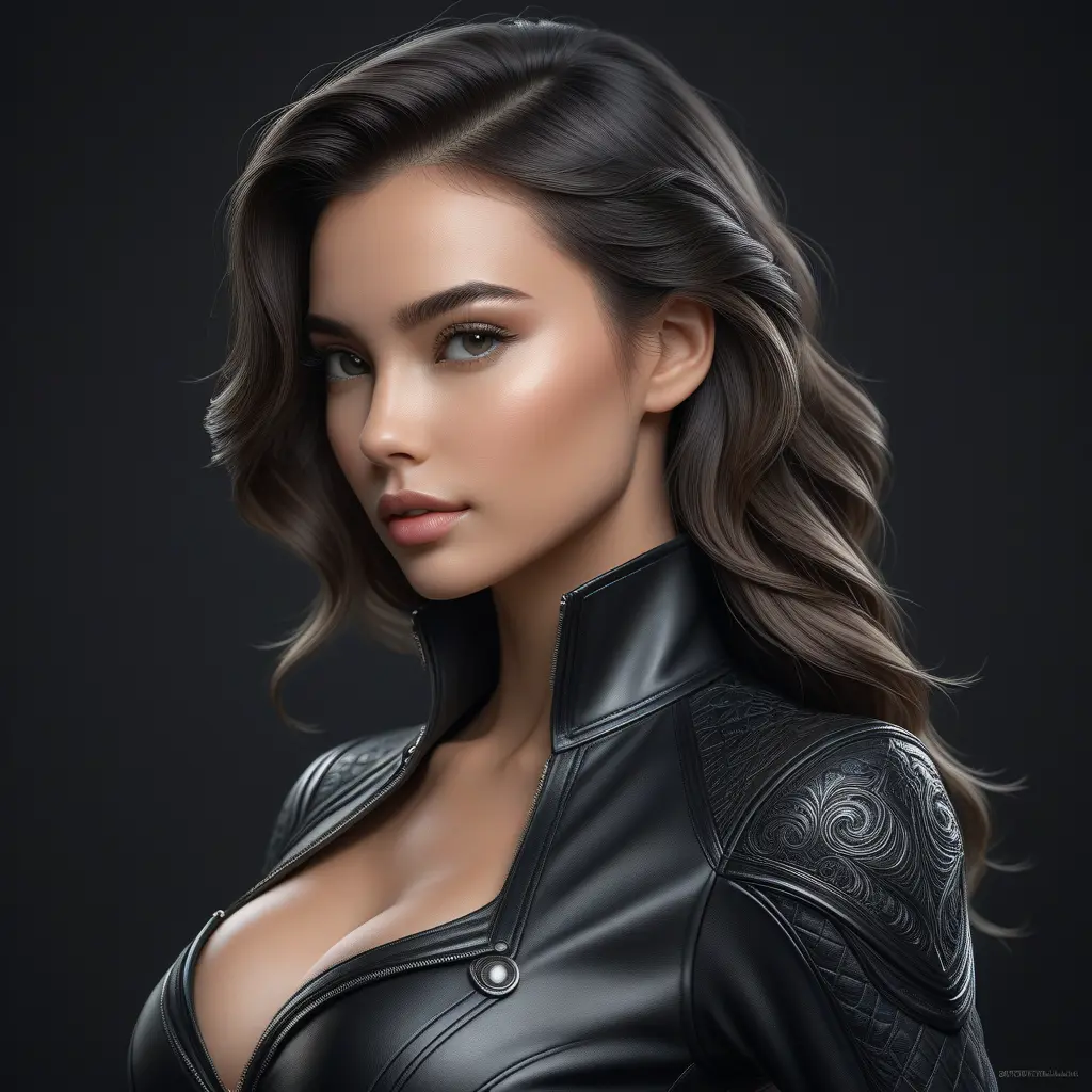 Alluring matte half body portrait of a beautiful Lyx wearing tight black leather, 8k, Highly Detailed, Intricate, Realistic, Sharp Focus, Volumetric Lighting, Fantasy, Elegant by Stanley Artgerm Lau, WLOP