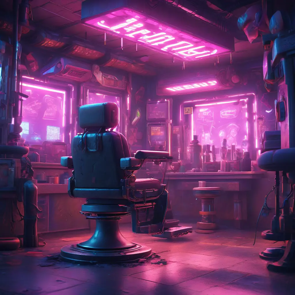 inside of a cyberpunk barber shop, 8k, Dystopian, High Definition, Highly Detailed, Hyper Detailed, Intricate, Intricate Artwork, Intricate Details, Ultra Detailed, Cgsociety, Cybernatic and Sci-Fi, Post-Apocalyptic, Futuristic, Sci-Fi, Science Fiction, Matte Painting, Sharp Focus by Stefan Kostic