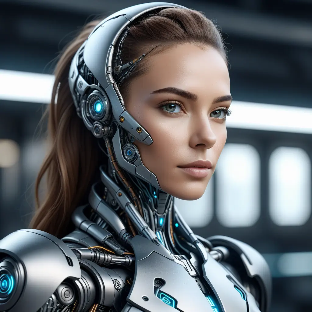 Alluring highly detailed matte portrait of a beautiful cyborg in the style of Stefan Kostic, 8k, High Definition, Highly Detailed, Intricate, Half Body, Realistic, Sharp Focus, Fantasy, Elegant