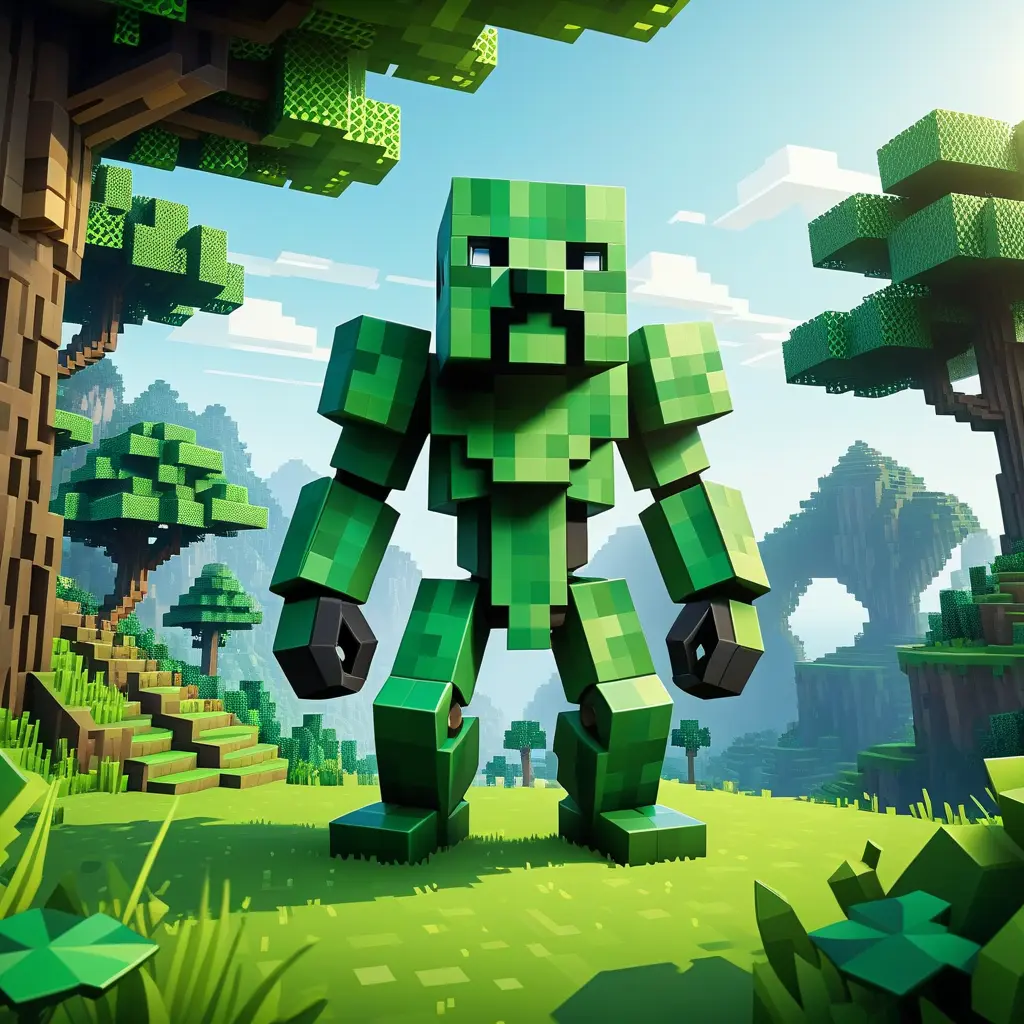 Minecraft  enemy in green setting, 4k, 3D Rendering, Pixel Art by Dan Mumford, Greg Rutkowski, WLOP