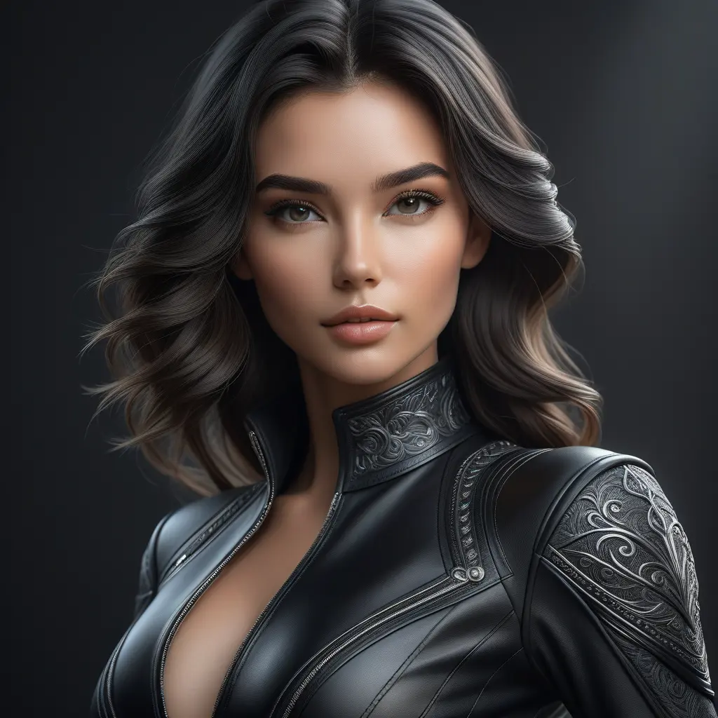 Alluring matte half body portrait of a beautiful Lyx wearing tight black leather, 8k, Highly Detailed, Intricate, Realistic, Sharp Focus, Volumetric Lighting, Fantasy, Elegant by Stanley Artgerm Lau, WLOP