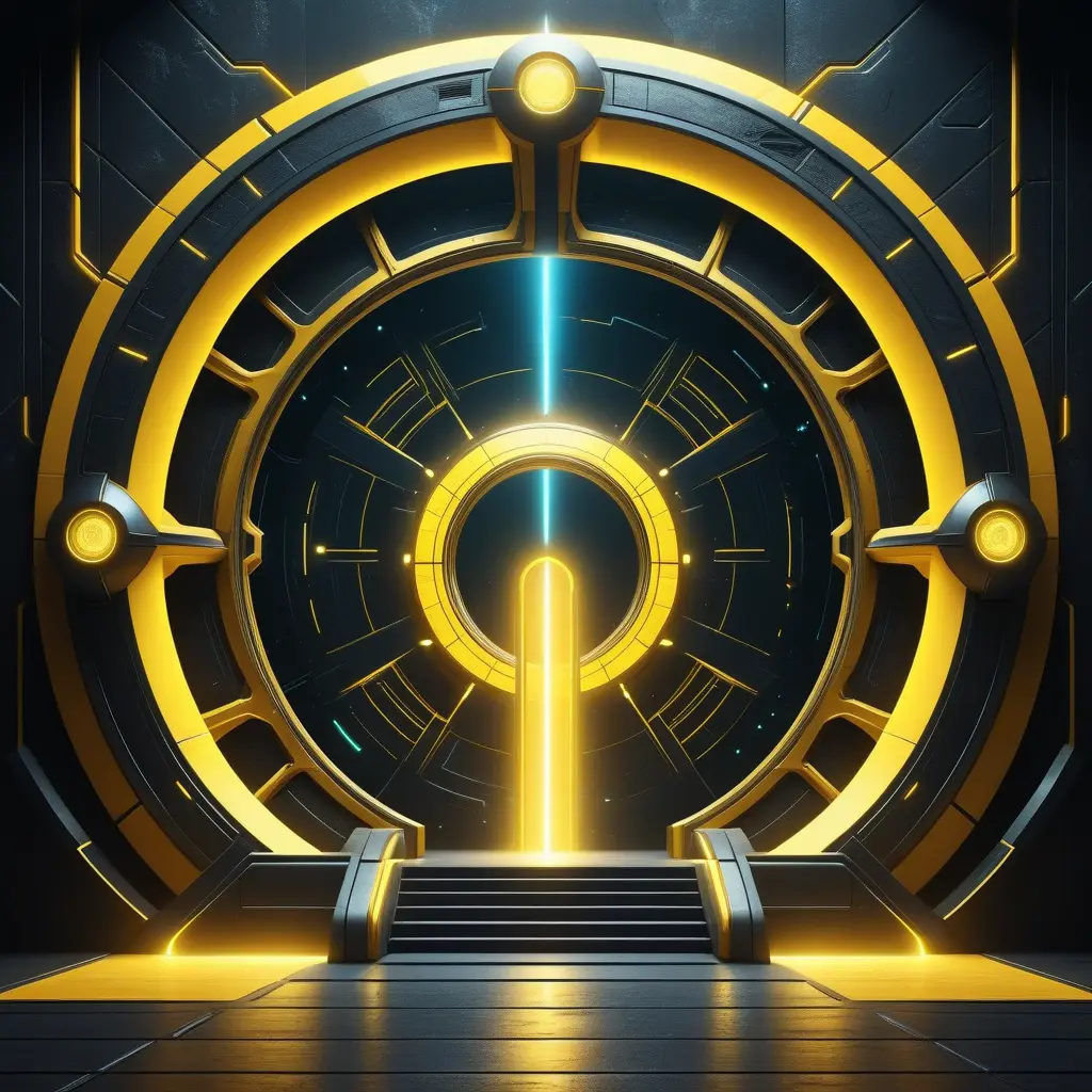 Dark yellow magical portal place, Futuristic, Sci-Fi