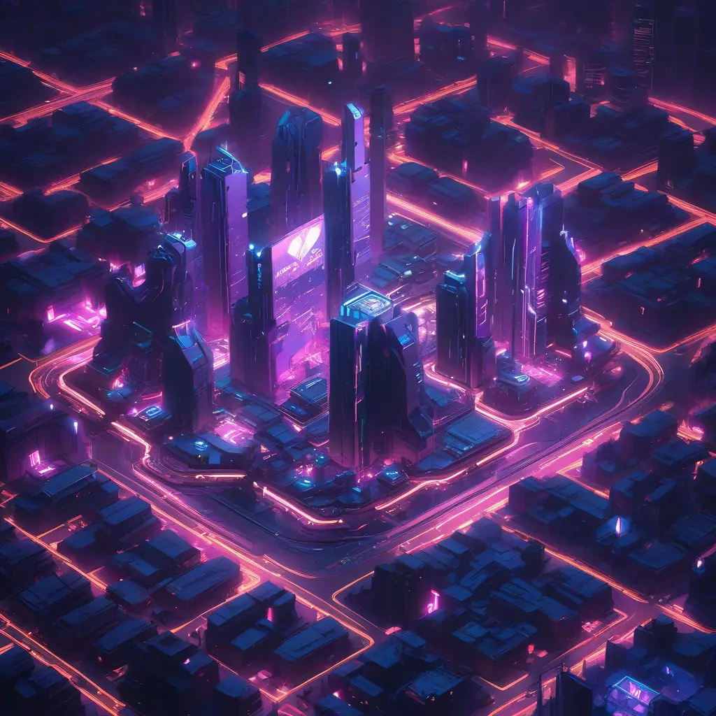 Night City from Cyberpunk 2077, High Resolution, Highly Detailed, Intricate, Artstation, Beautiful, Cyberpunk, Futuristic, Digital Painting, Isometric, Sharp Focus, Concept Art, Elegant