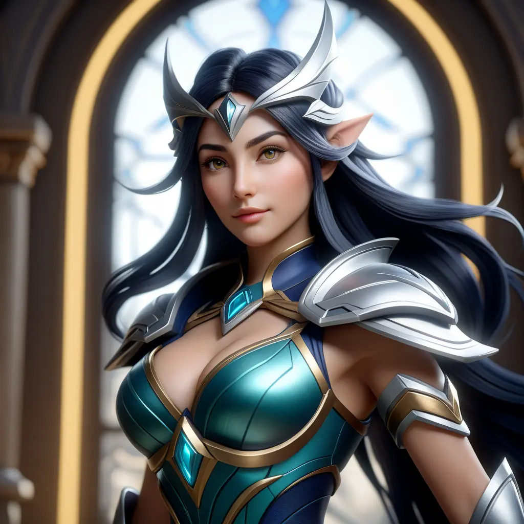 Irelia from League of Legends, 8k, Highly Detailed, Alluring, Photo Realistic, Sharp Focus, Octane Render, Unreal Engine, Volumetric Lighting by Alphonse Mucha