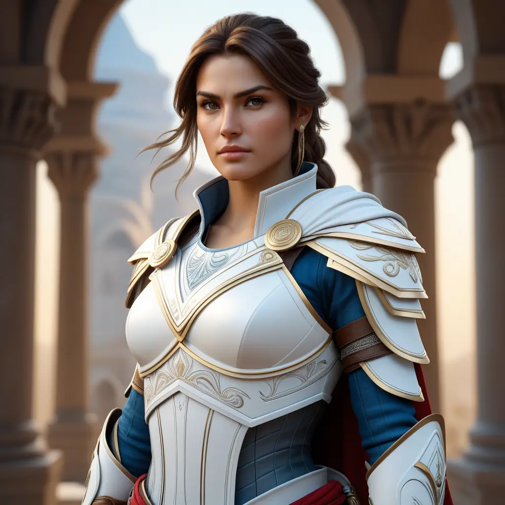 Alluring matte portrait of a fierce looking Kassandra in white Assassin's Creed armor, 8k, Highly Detailed, Intricate, Half Body, Realistic, Sharp Focus, Volumetric Lighting, Fantasy, Elegant by Stanley Artgerm Lau, Alphonse Mucha, WLOP