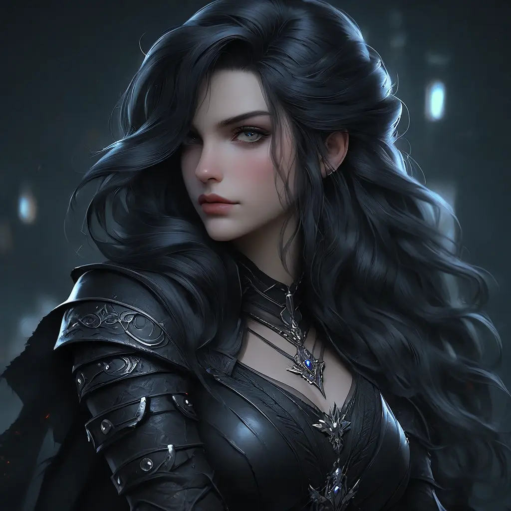 Alluring matte portrait of a beautiful Yennefer in black leather, 8k, Full Body, Realistic, Volumetric Lighting, Fantasy by Stanley Artgerm Lau, WLOP