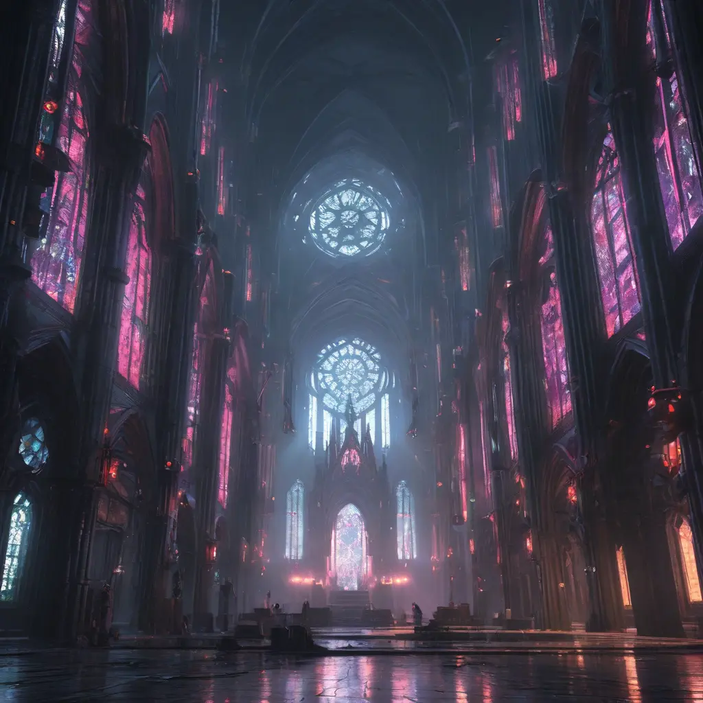 Cyberpunk Cathedral in a dystopian future, Dystopian, Cybernatic and Sci-Fi