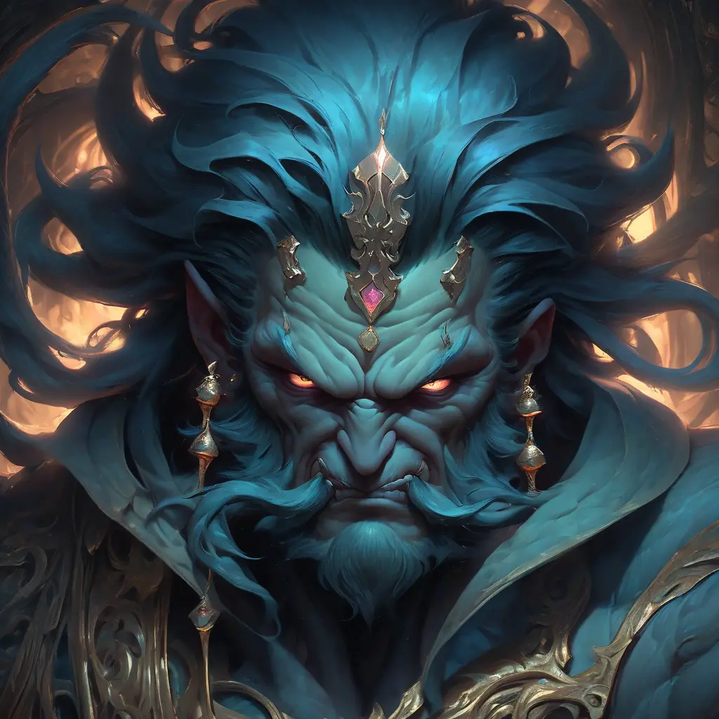 Matte portrait of a fierce Hades, god of the underworld, 4k, Highly Detailed, Hyper Detailed, Powerful, Artstation, Vintage Illustration, Digital Painting, Sharp Focus, Smooth, Concept Art by Stanley Artgerm Lau, Alphonse Mucha, Greg Rutkowski