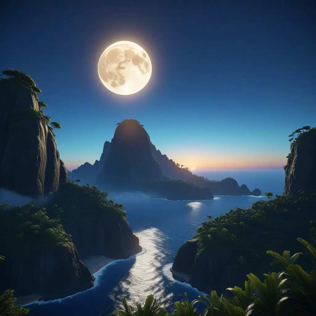 moonrise over the equator, Highly Detailed, Intricate, Cinematic Lighting, Unreal Engine, Radiant, Fantasy