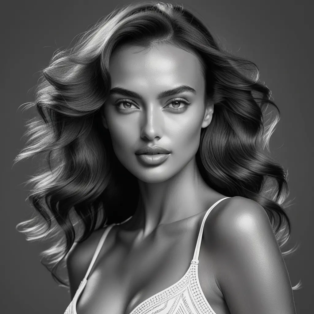 Alluring black and white portrait of a beautiful Irina Shayk, 8k, Highly Detailed, Intricate, Half Body, Realistic, Sharp Focus, Volumetric Lighting, Fantasy, Elegant by Stanley Artgerm Lau