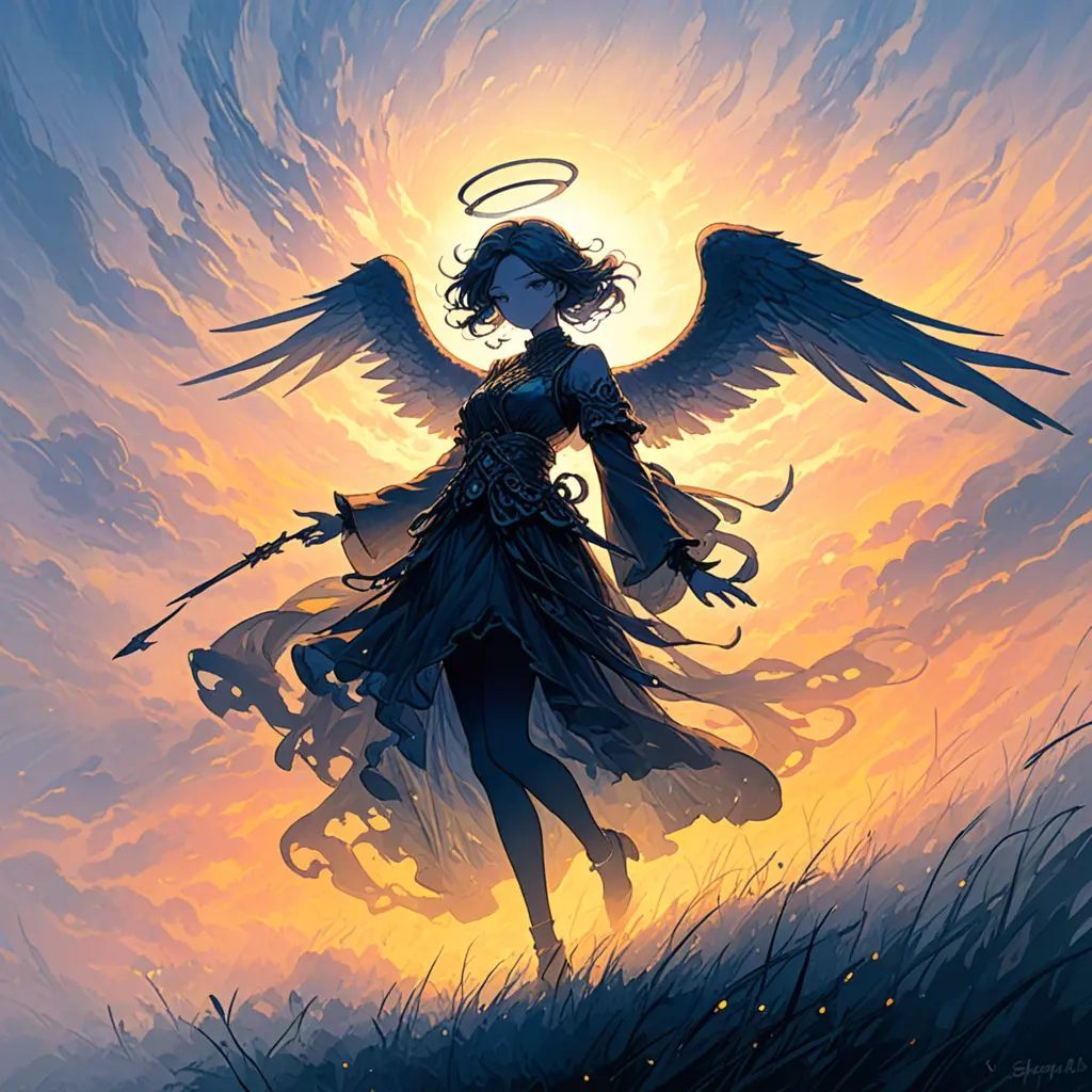 Silhouette of an Angel emerging from the fog of war, ink splash, Highly Detailed, Vibrant Colors, Ink Art, Fantasy, Dark by Stanley Artgerm Lau