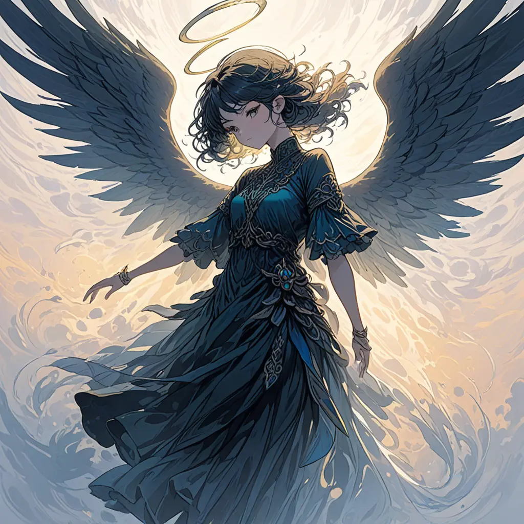 Silhouette of an Angel emerging from the fog of war, ink splash, Highly Detailed, Vibrant Colors, Ink Art, Fantasy, Dark by Stanley Artgerm Lau