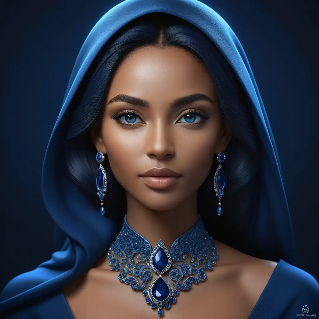 Matte portrait of the beautiful Samira in dark blue, 8k, Highly Detailed, Intricate, Realistic, Sharp Focus, Volumetric Lighting, Fantasy, Elegant by Stanley Artgerm Lau, WLOP, Stefan Kostic