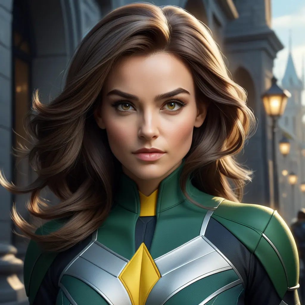 Alluring matte portrait of a beautiful Rogue from Xmen in the style of Stefan Kostic, 8k, Highly Detailed, Intricate, Half Body, Realistic, Sharp Focus, Volumetric Lighting, Fantasy, Elegant by Stanley Artgerm Lau, Greg Rutkowski