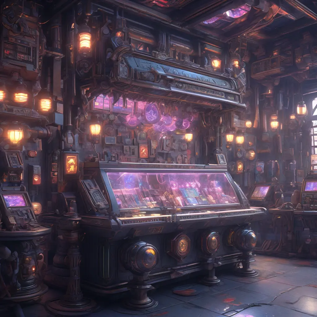 futuristic antique shop, 8k, Dystopian, High Definition, Highly Detailed, Hyper Detailed, Intricate, Intricate Artwork, Intricate Details, Ultra Detailed, Cgsociety, Cybernatic and Sci-Fi, Post-Apocalyptic, Biomechanical, Biopunk, Cassette Futurism, Cyberpunk, Futuristic, Lunarpunk, Pixiecore, Sci-Fi, Science Fiction, Solarpunk, Sparklecore, Unimaginable Beauty, Voidpunk, Matte Painting, Sharp Focus by Stefan Kostic