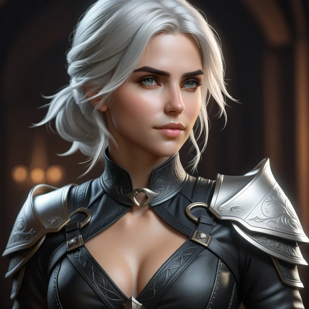 Alluring matte half body portrait of a beautiful Ciri wearing tight black leather, 8k, Highly Detailed, Intricate, Realistic, Sharp Focus, Volumetric Lighting, Fantasy, Elegant by Stanley Artgerm Lau, WLOP