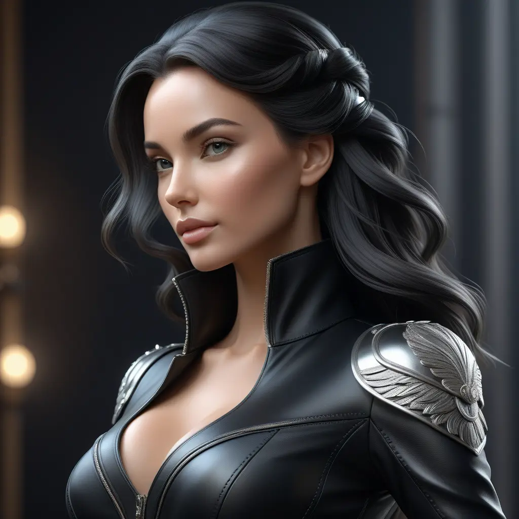 Alluring matte half body portrait of a beautiful Seraphine wearing tight black leather, 8k, Highly Detailed, Intricate, Realistic, Sharp Focus, Volumetric Lighting, Fantasy, Elegant by Stanley Artgerm Lau, WLOP