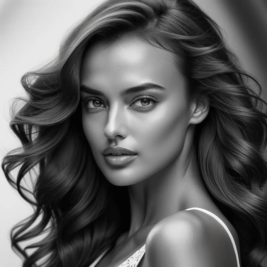 Alluring black and white portrait of a beautiful Irina Shayk, 8k, Highly Detailed, Intricate, Half Body, Realistic, Sharp Focus, Volumetric Lighting, Fantasy, Elegant by Stanley Artgerm Lau