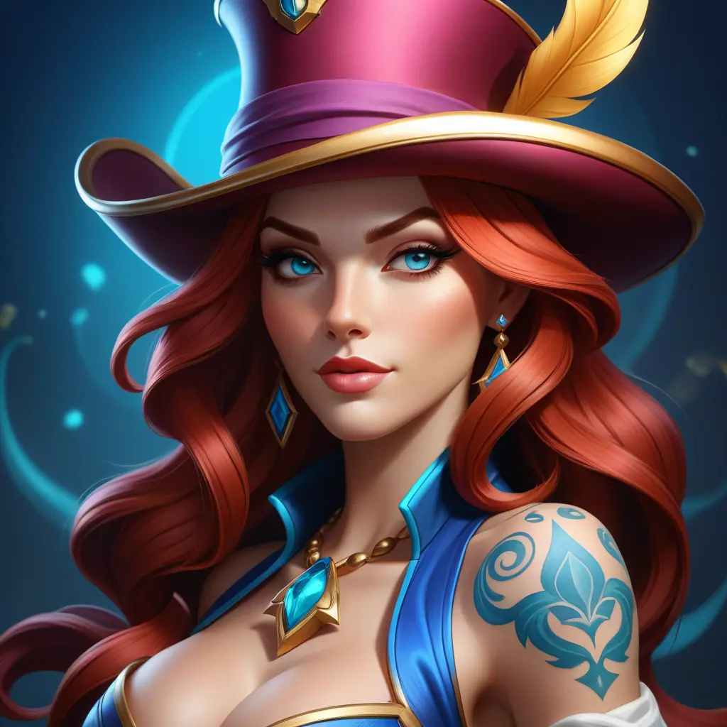 Matte portrait of Miss Fortune from League of Legends with tattoos, 8k, Highly Detailed, Alluring, Artstation, Magical, Digital Painting, Volumetric Lighting, Concept Art by Stanley Artgerm Lau, Greg Rutkowski