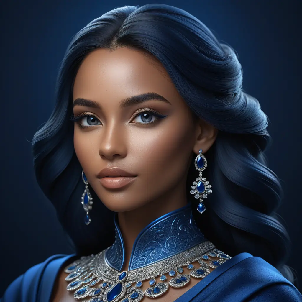 Matte portrait of the beautiful Samira in dark blue, 8k, Highly Detailed, Intricate, Realistic, Sharp Focus, Volumetric Lighting, Fantasy, Elegant by Stanley Artgerm Lau, WLOP, Stefan Kostic