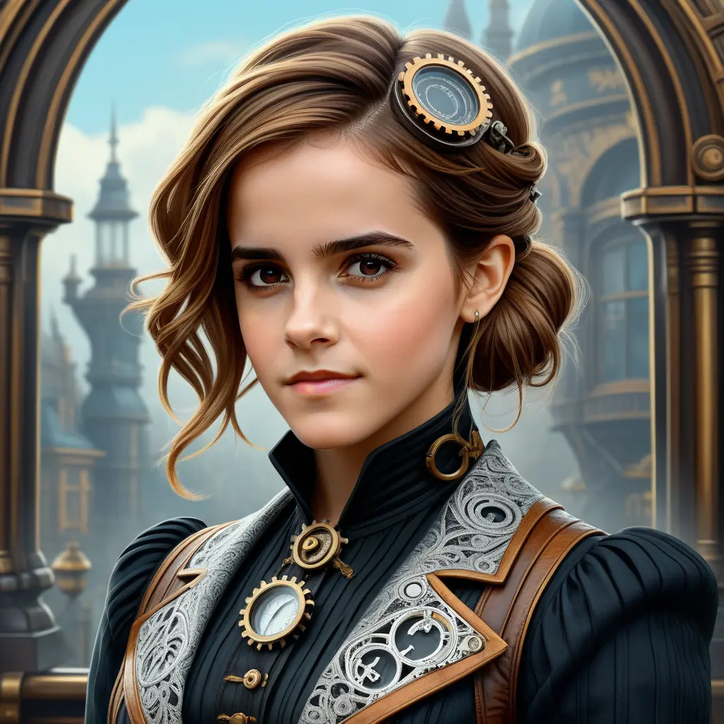 Steampunk portrait of Emma Watson, Highly Detailed, Intricate, Artstation, Beautiful, Digital Painting, Sharp Focus, Concept Art, Elegant