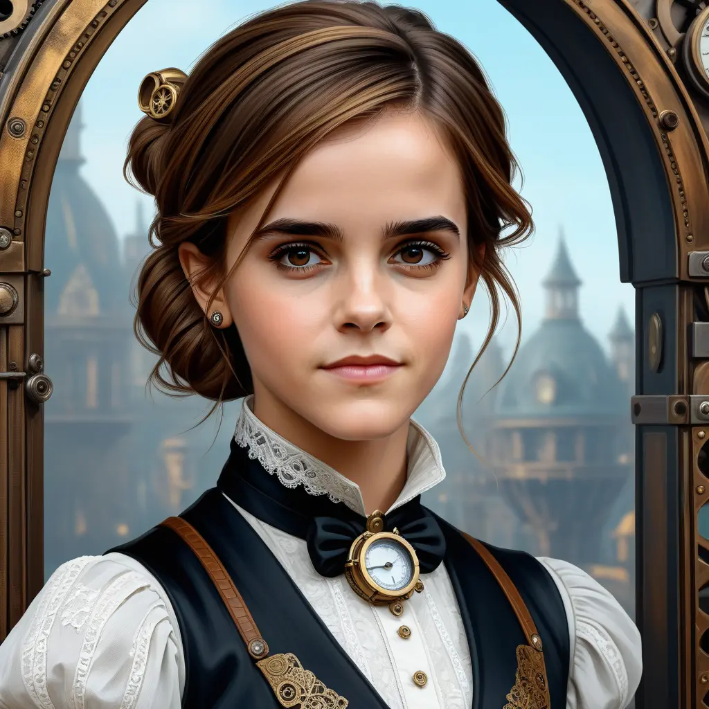 Steampunk portrait of Emma Watson, Highly Detailed, Intricate, Artstation, Beautiful, Digital Painting, Sharp Focus, Concept Art, Elegant