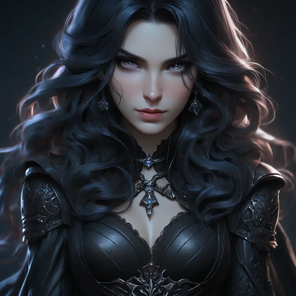 Alluring matte portrait of a beautiful Yennefer in black leather, 8k, Full Body, Realistic, Volumetric Lighting, Fantasy by Stanley Artgerm Lau, WLOP