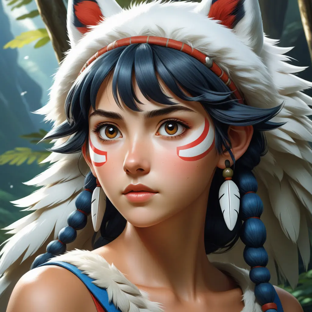 portrait of princess mononoke, 4k, 4k resolution, 8k, Hyper Detailed, Anime by Stanley Artgerm Lau