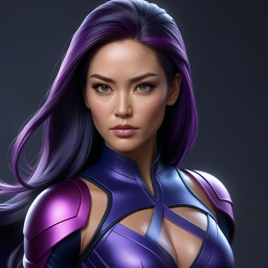 Alluring matte portrait of a beautiful Psylocke from Xmen in the style of Stefan Kostic, 8k, Highly Detailed, Intricate, Half Body, Realistic, Sharp Focus, Volumetric Lighting, Fantasy, Elegant by Stanley Artgerm Lau, Greg Rutkowski