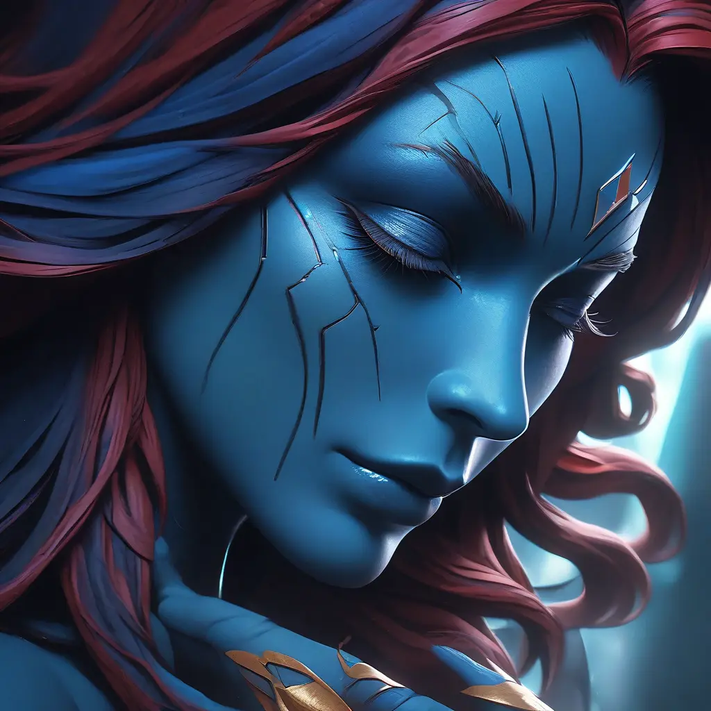 Alluring matte portrait of a beautiful Mystique from Xmen in the style of Stefan Kostic, 8k, Highly Detailed, Intricate, Half Body, Realistic, Sharp Focus, Volumetric Lighting, Fantasy, Elegant by Stanley Artgerm Lau, Greg Rutkowski