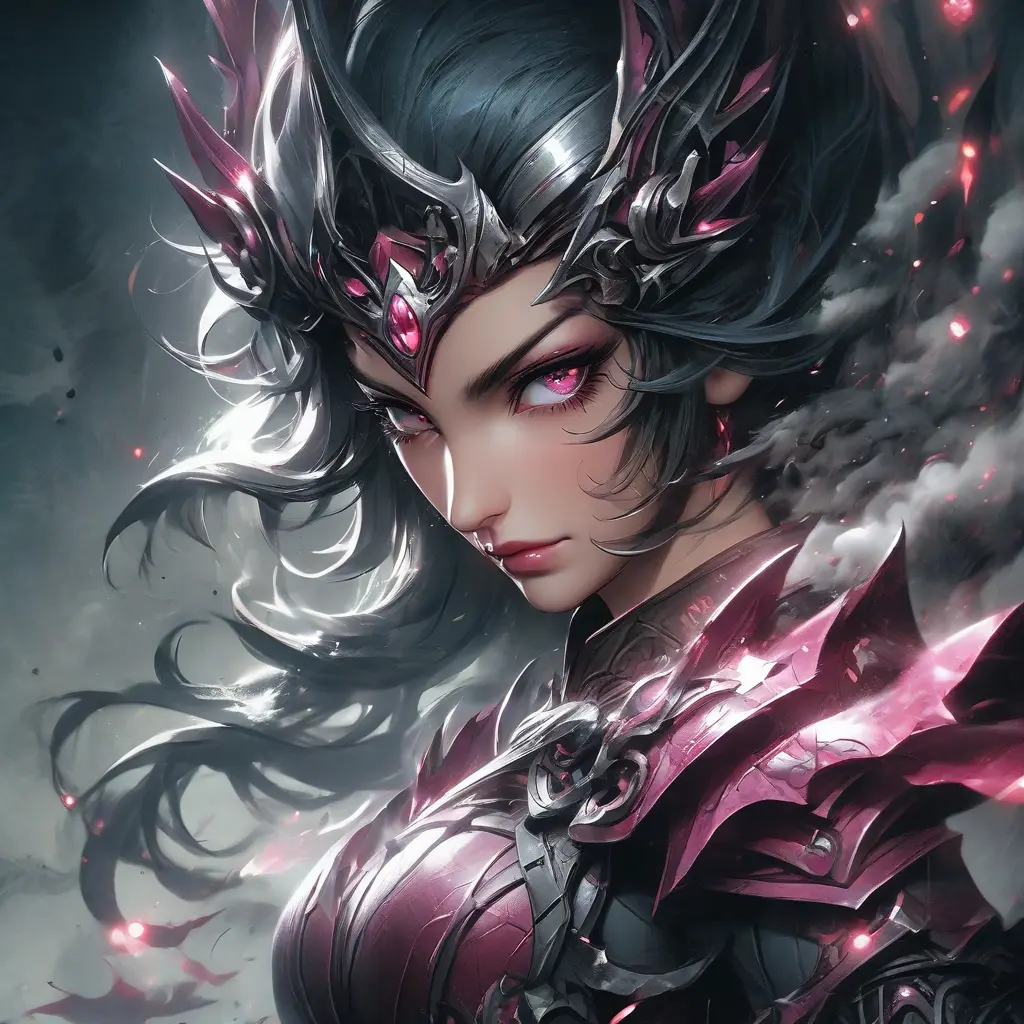 Irelia emerging from the fog of war, ink splash, Highly Detailed, Ink Art, Fantasy, Dark by Stanley Artgerm Lau