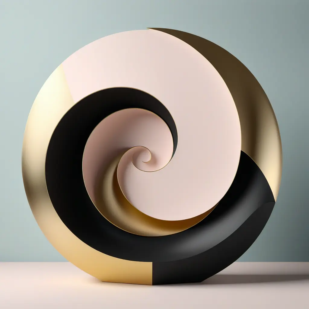 Muted tones of pastel black and gold, evoking a sense of calmness, endless muse, Minimalism, Digital Art, 3D art, Elegant