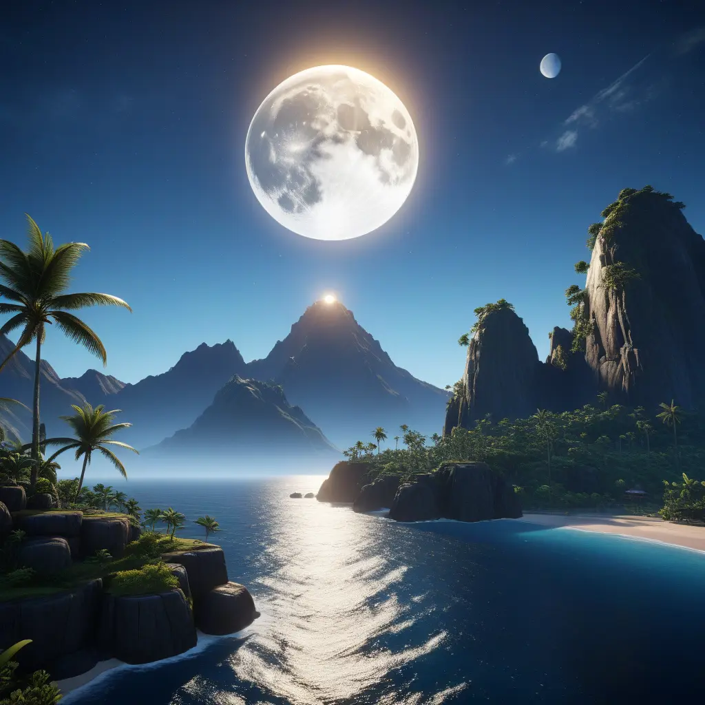 moonrise over the equator, Highly Detailed, Intricate, Cinematic Lighting, Unreal Engine, Radiant, Fantasy