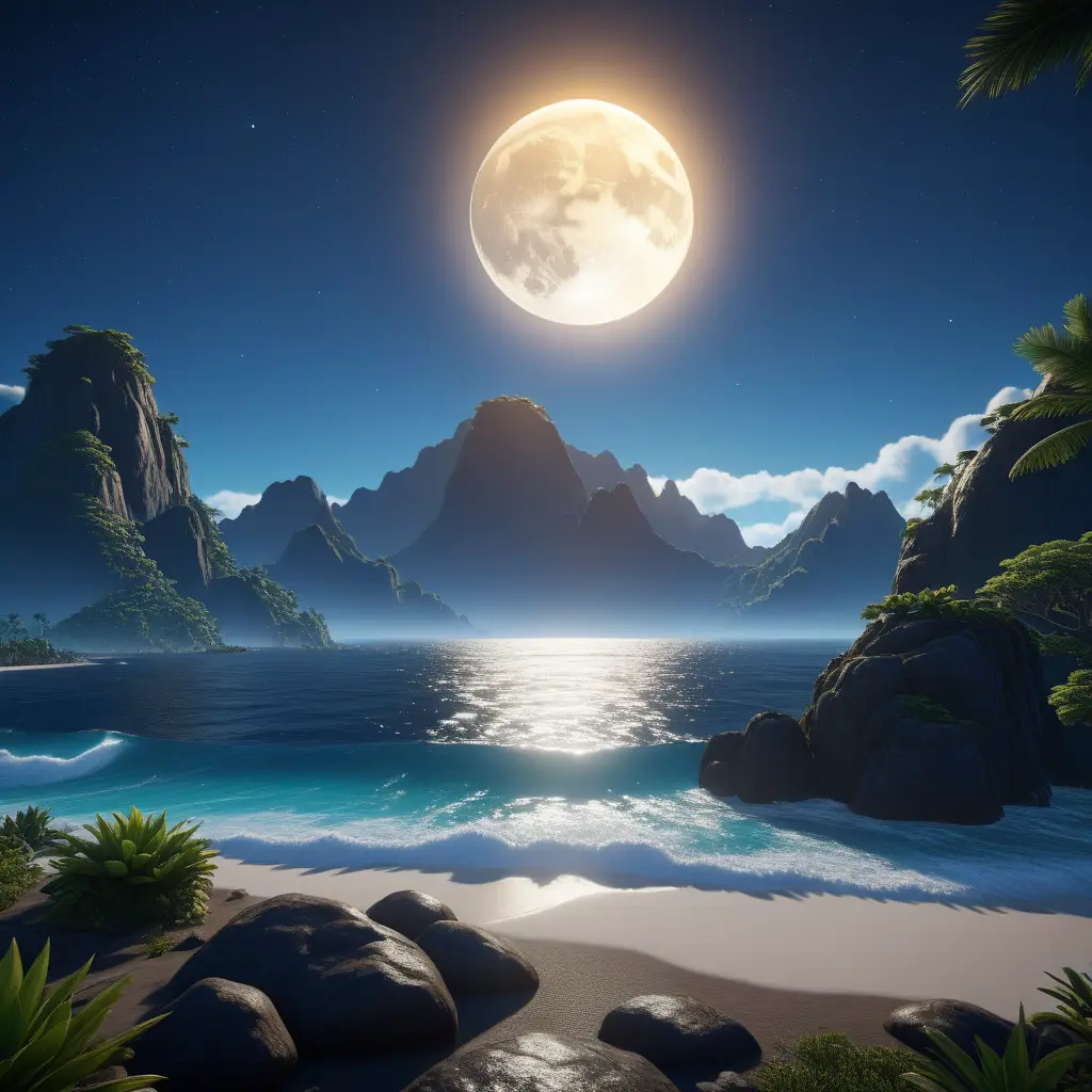 moonrise over the equator, Highly Detailed, Intricate, Cinematic Lighting, Unreal Engine, Radiant, Fantasy