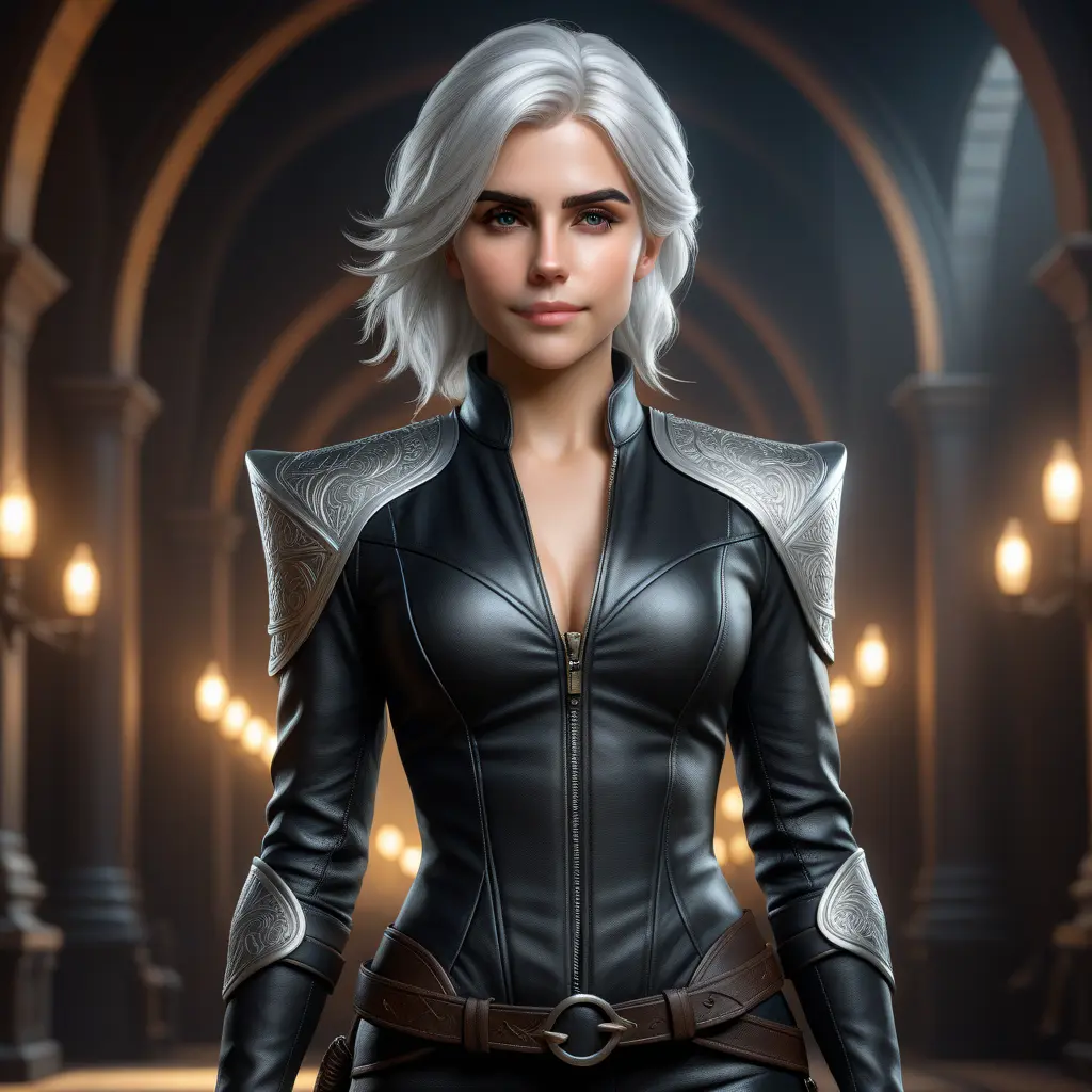 Alluring matte portrait of a beautiful Ciri wearing a black leather full body suit, 8k, Highly Detailed, Intricate, Realistic, Sharp Focus, Volumetric Lighting, Fantasy, Elegant by Stanley Artgerm Lau, WLOP