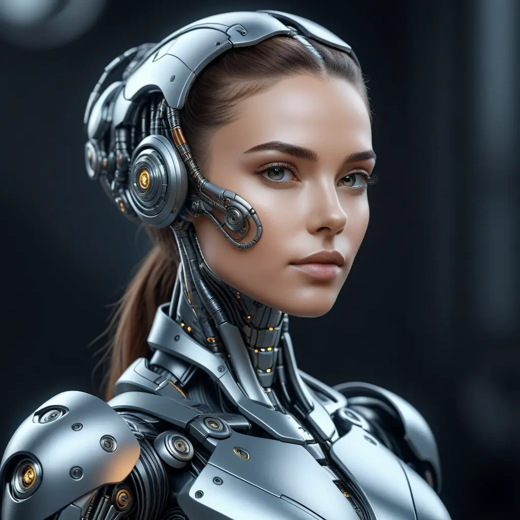 Alluring highly detailed matte portrait of a beautiful cyborg in the style of Stefan Kostic, 8k, High Definition, Highly Detailed, Intricate, Half Body, Realistic, Sharp Focus, Fantasy, Elegant