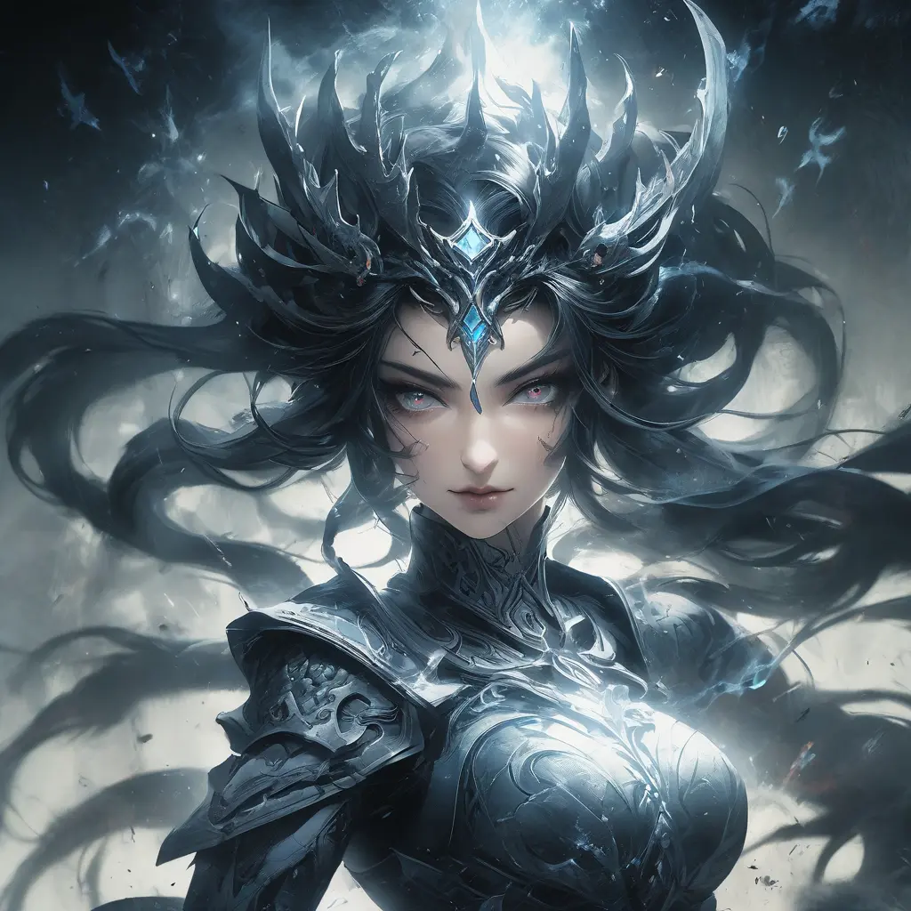 Irelia emerging from the fog of war, ink splash, Highly Detailed, Ink Art, Fantasy, Dark by Stanley Artgerm Lau