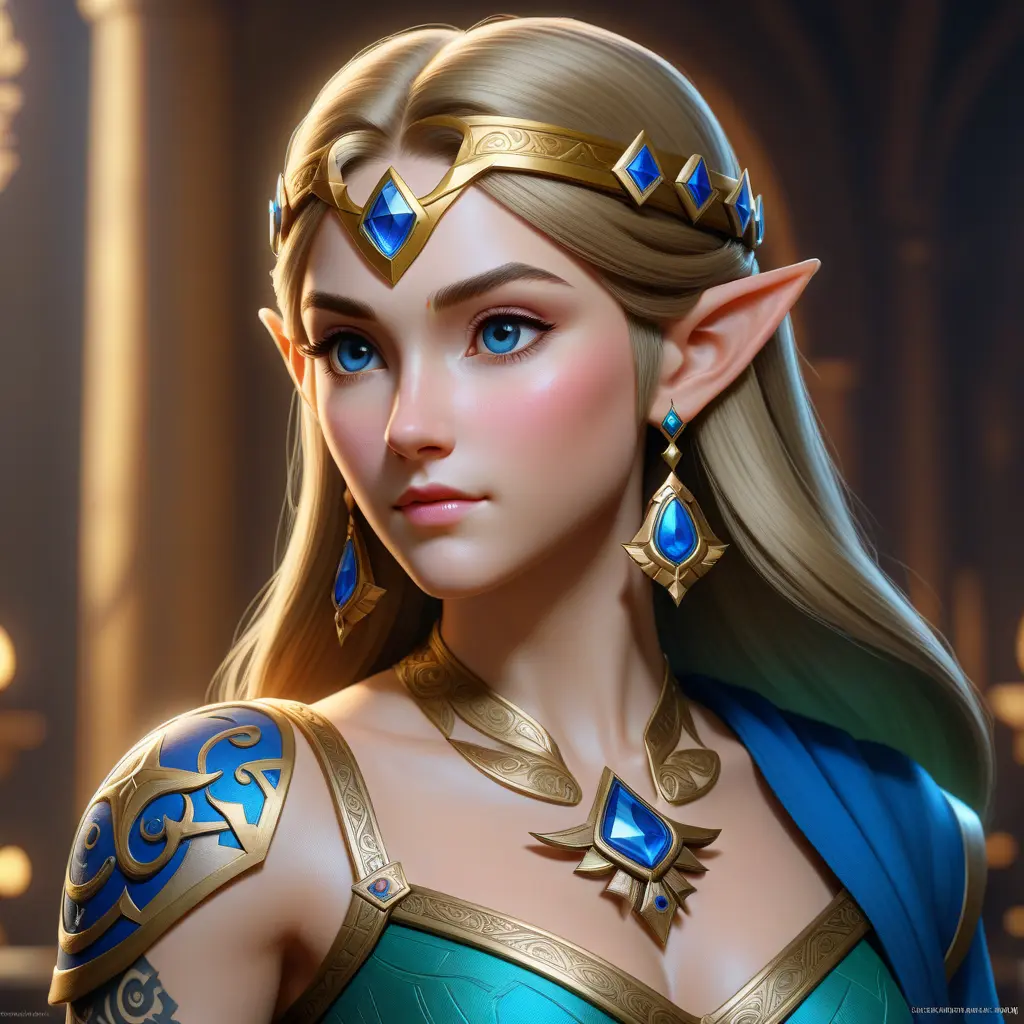 Matte portrait of Princess Zelda with tattoos, 8k, Highly Detailed, Powerful, Alluring, Artstation, Magical, Digital Painting, Photo Realistic, Sharp Focus, Volumetric Lighting, Concept Art by Stanley Artgerm Lau, Greg Rutkowski