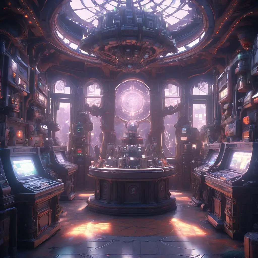 futuristic antique shop, 8k, Dystopian, High Definition, Highly Detailed, Hyper Detailed, Intricate, Intricate Artwork, Intricate Details, Ultra Detailed, Cgsociety, Cybernatic and Sci-Fi, Post-Apocalyptic, Biomechanical, Biopunk, Cassette Futurism, Cyberpunk, Futuristic, Lunarpunk, Pixiecore, Sci-Fi, Science Fiction, Solarpunk, Sparklecore, Unimaginable Beauty, Voidpunk, Matte Painting, Sharp Focus by Stefan Kostic