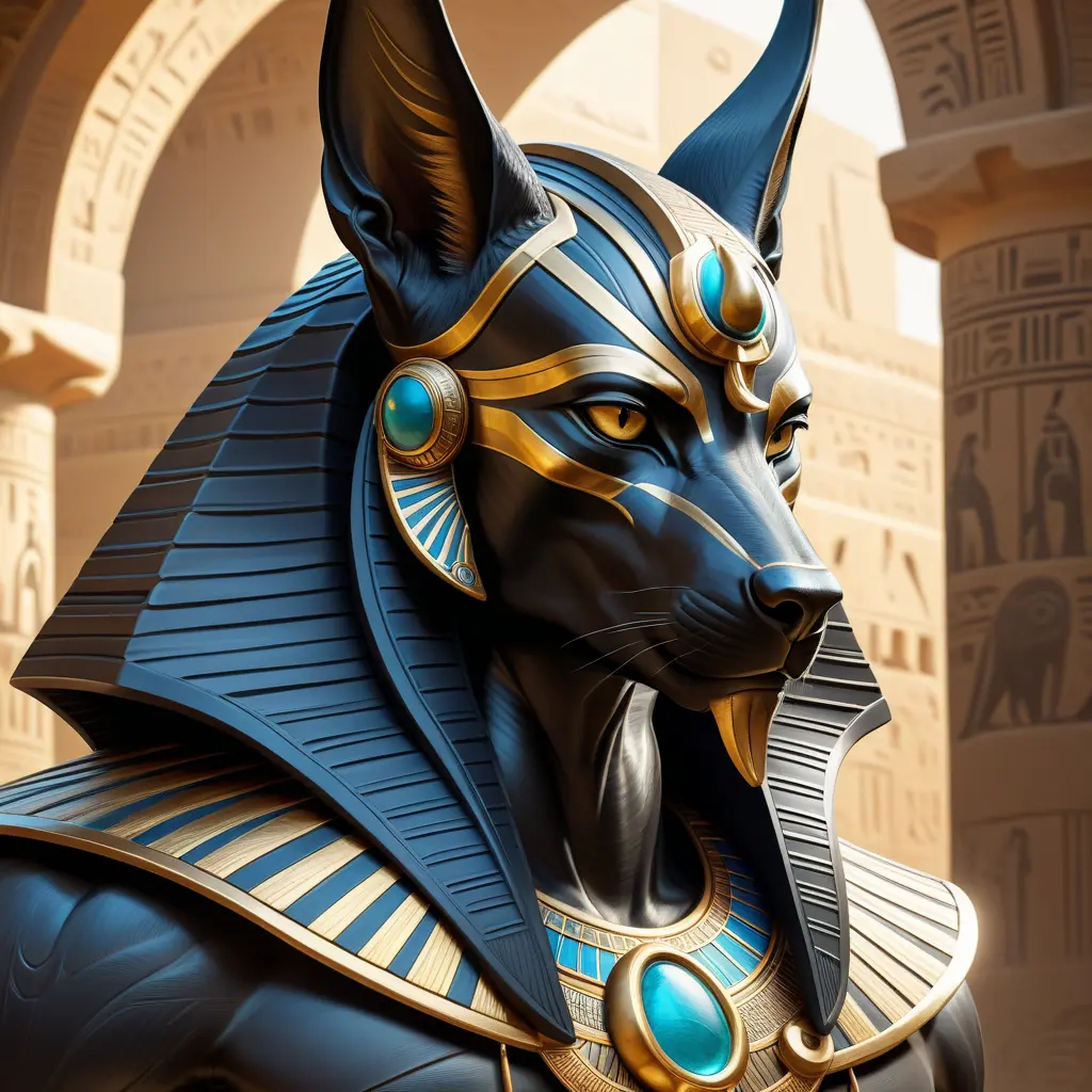 close up fierce looking egyptian god Anubis, 4k, Highly Detailed, Hyper Detailed, Powerful, Artstation, Vintage Illustration, Digital Painting, Sharp Focus, Smooth, Concept Art by Stanley Artgerm Lau, Alphonse Mucha, Greg Rutkowski