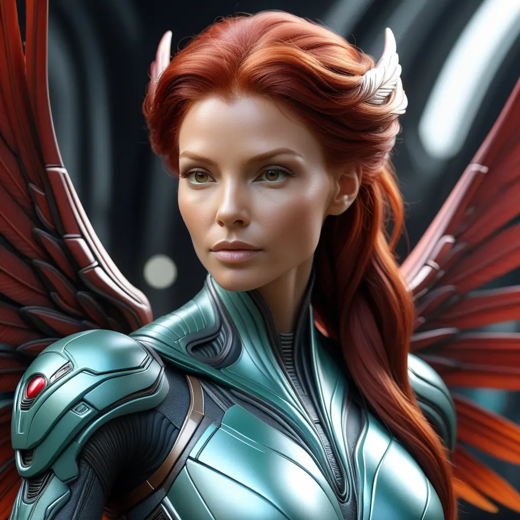 Alluring matte portrait of a beautiful red haired winged Sarah Kerrigan alien, 8k, Highly Detailed, Intricate, Half Body, Realistic, Sharp Focus, Volumetric Lighting, Fantasy, Elegant by Stanley Artgerm Lau, WLOP, Stefan Kostic