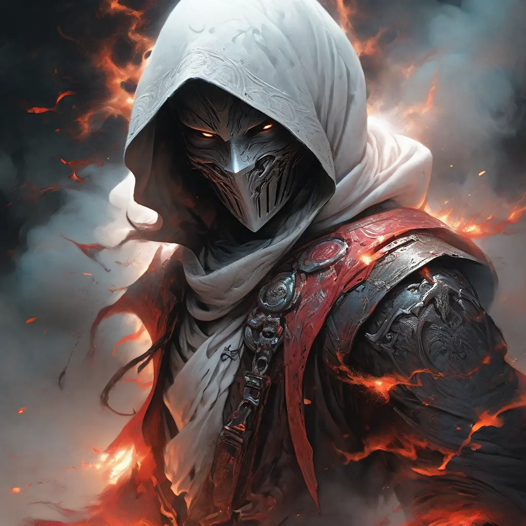 White Assassin emerging from a firey fog of battle, ink splash, Highly Detailed, Vibrant Colors, Ink Art, Fantasy, Dark by Stanley Artgerm Lau